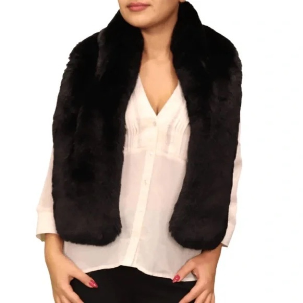 Adrienne Vittadini Black Faux Mink Fur Pull Through Scarf - Picture 1 of 10